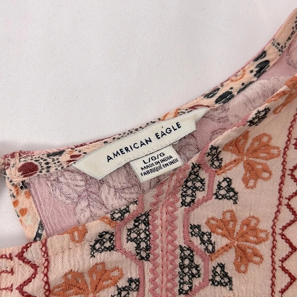 American Eagle Outfitters Embroidered Tassel Ballon Sleeve Top Size Large - Picture 4 of 9
